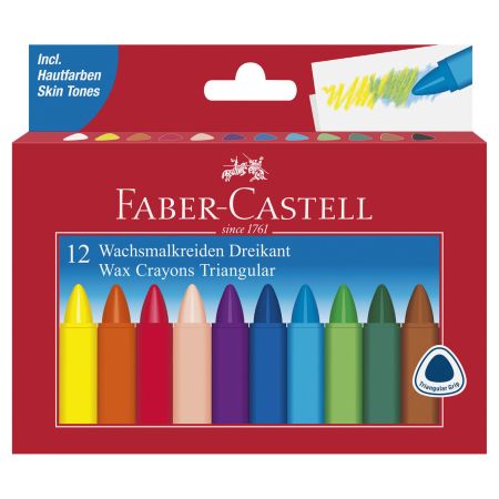 Set creioane cerate triunghiulare Faber-Castell, 12 culori